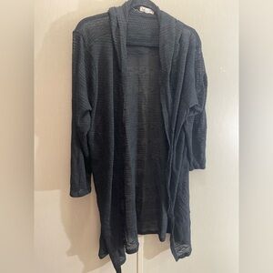 Jessie Blu black open knit hooded cardigan 1x plus kimono coverup
